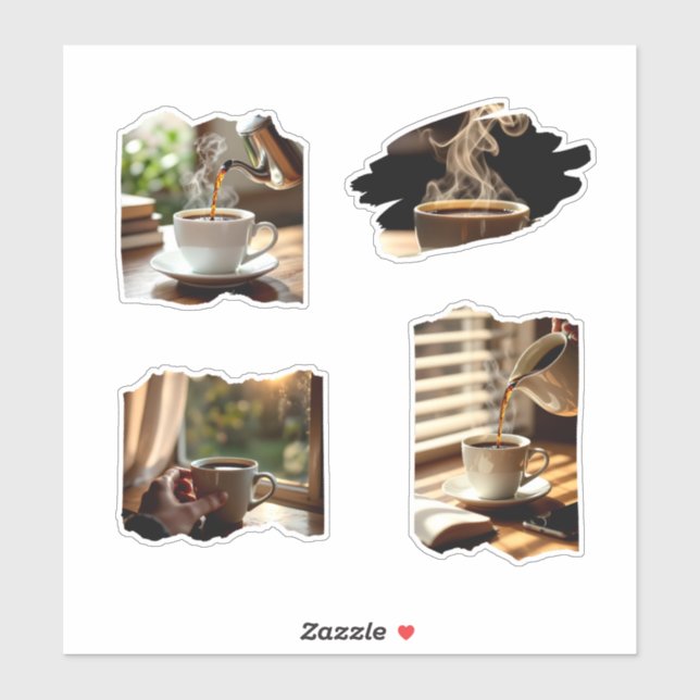 Sticker Ultra-realistic photo collage of black coffee pour (Feuille)
