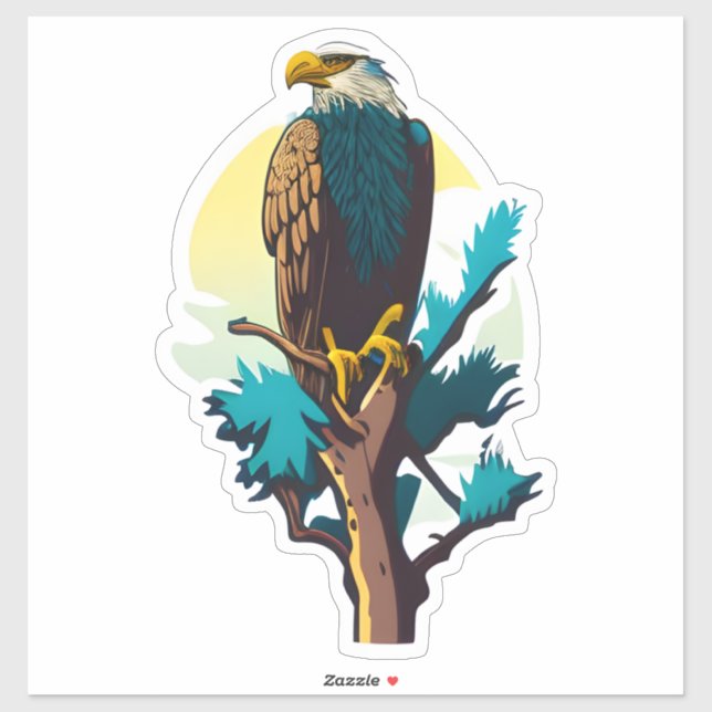 Sticker Un aigle chauve perché sur un arbre (Feuille)