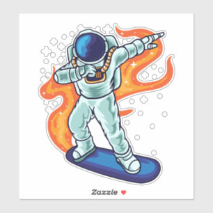 Sticker Un astronaute de planche à roulettes flottant