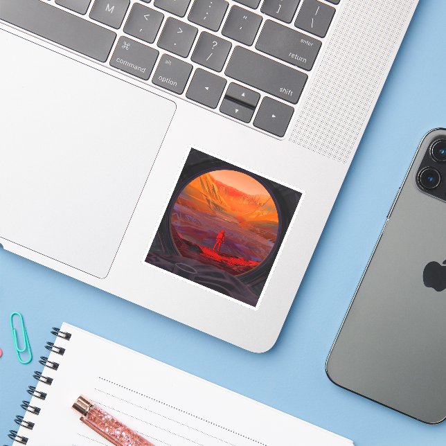 Sticker Un Astronaute Sur Mars (Ordinateur portable avec iPhone)