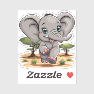 Sticker Un bébé éléphant qui sonne heureux dans la savane 