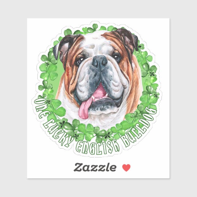 Sticker Un bouledogue anglais chanceux drôle de St. Patric (Feuille)
