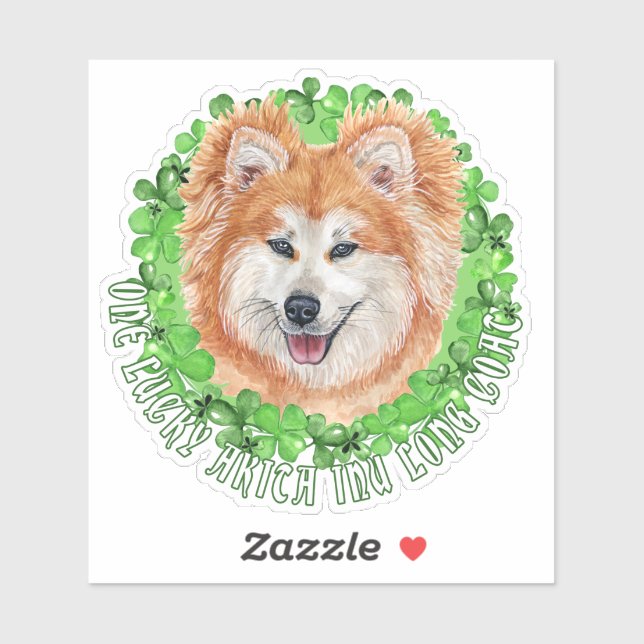 Sticker Un Chanceux Akita Inu long manteau St Patrick Chie (Feuille)