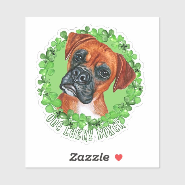 Sticker Un Chanceux Boxer Funny St Patrick Chien (Feuille)