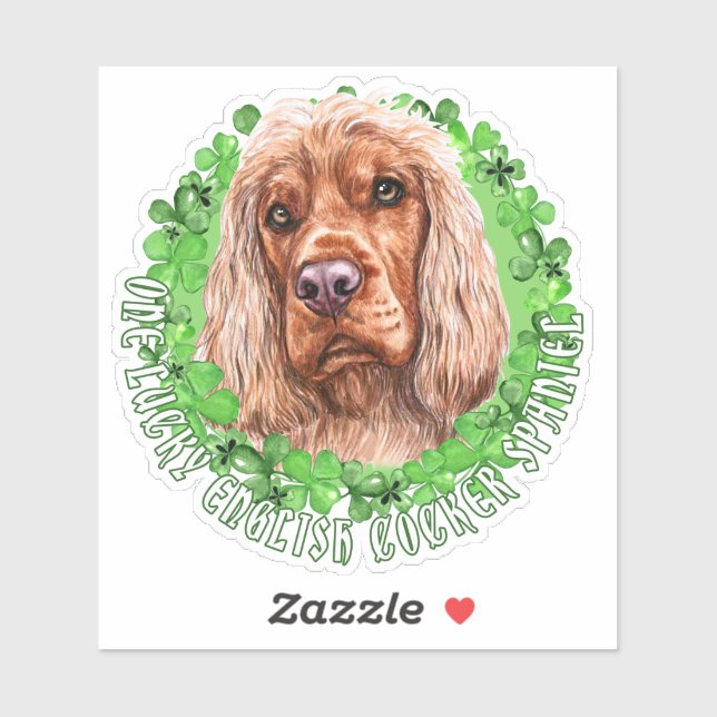 Sticker Un chanceux Cocker Anglais Spaniel St Patrick Chig (Feuille)