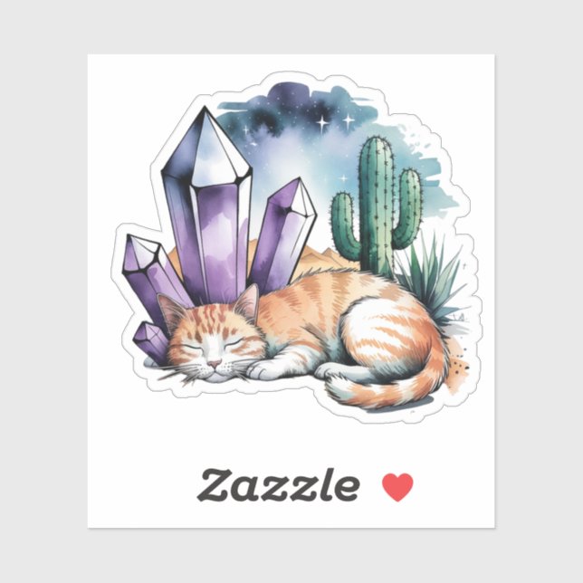 Sticker Un chaton avec des cristaux dans le désert (Feuille)