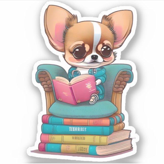 Sticker Un chihuahua lisant un livre (Devant)