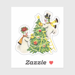 Sticker Un couple de neige rétro décore l'arbre de Noël