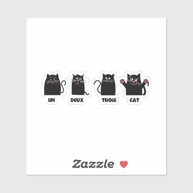 Sticker un deux trois cat drôle pun rose nez rose whisky (Feuille)