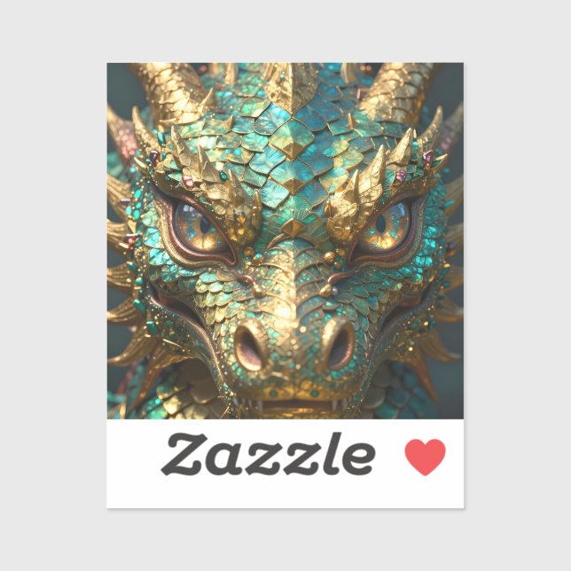 Sticker Un dragon mystique turquoise et or (Feuille)