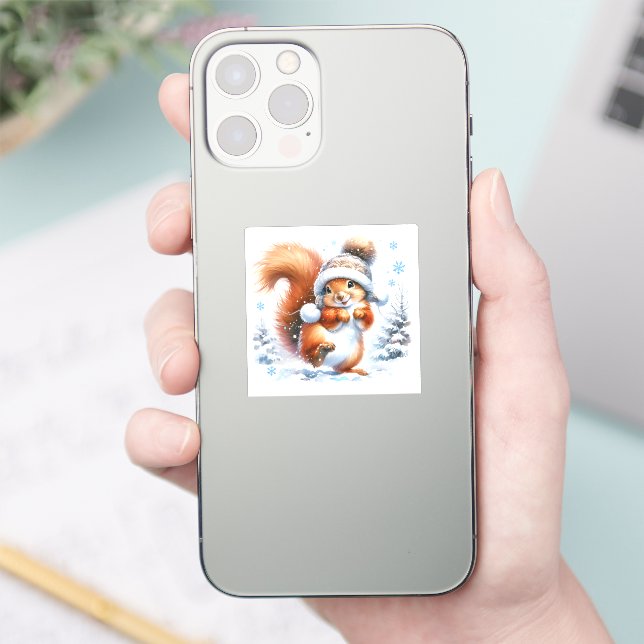 Sticker Un écureuil mignon à Noël de neige (Téléphone)