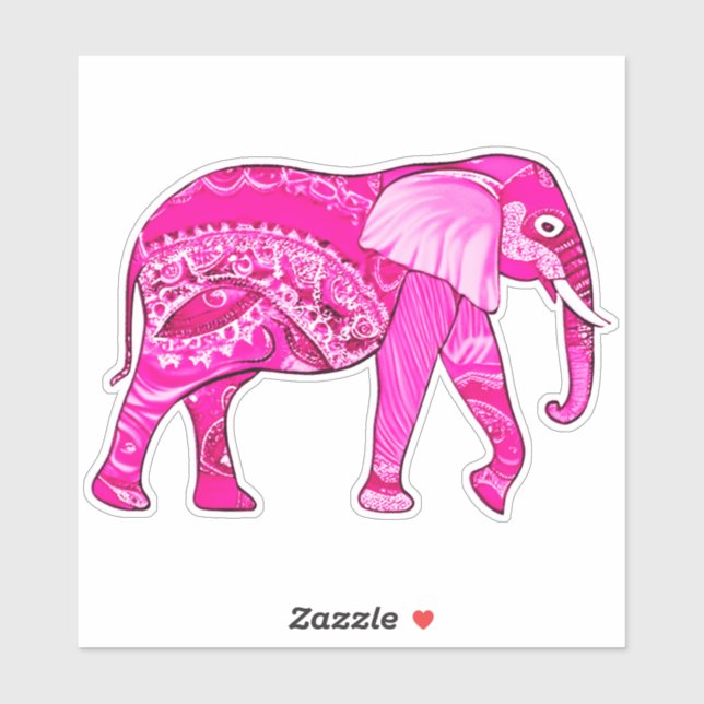 Sticker Un éléphant indien dans un style arabesque rose Fu (Feuille)