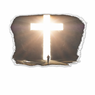 Sticker Un homme court à la Croix chrétienne brillante de 