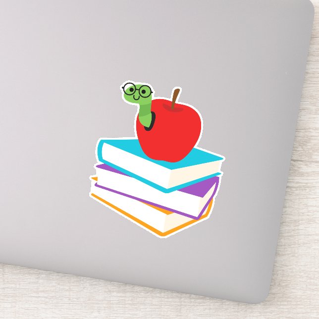 Sticker Un joli bouquineur avec un design enfant pomme (Détail)