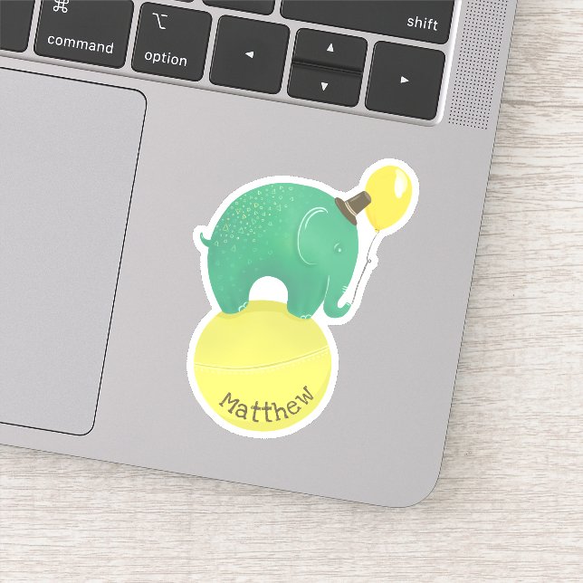 Sticker Un joli éléphant vert et jaune. Animaux amusants p (Détail)