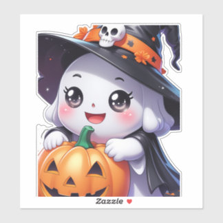 Sticker Un joli fantôme d'Halloween avec Citrouille
