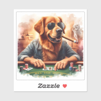 Sticker Un joueur d'or retriever à la table de poker