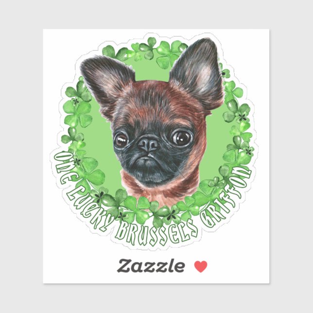 Sticker Un Lucky Brussels Griffon Funny St Patrick Chien (Feuille)