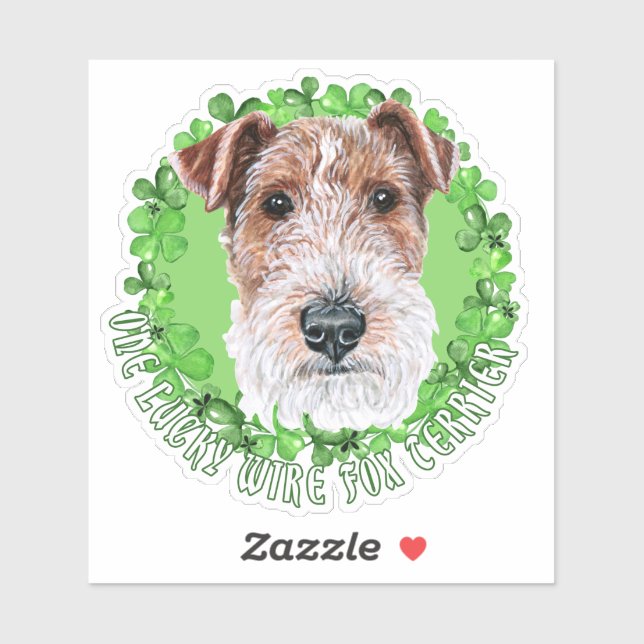 Sticker Un Lucky Wire Fox Terrier Funny St Patrick Chien (Feuille)