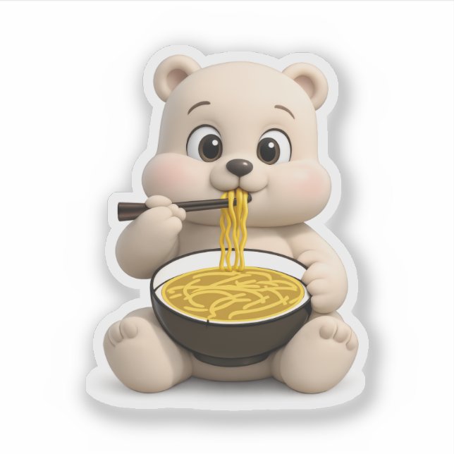 Sticker Un ours mignon mangeant des nouilles. (Devant)