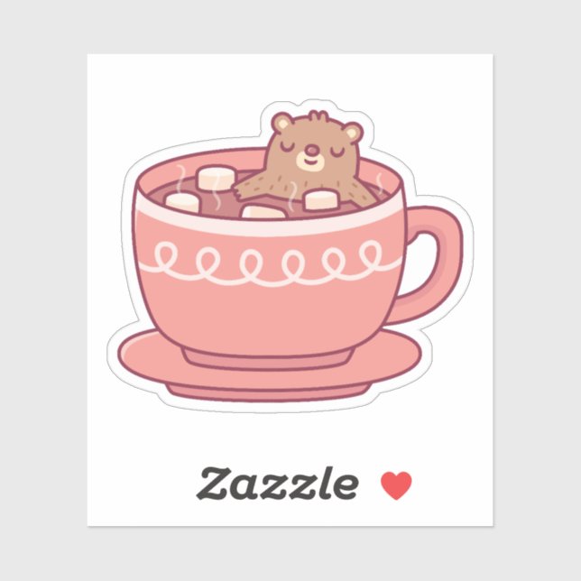 Sticker Un ours mignon profitant d'un bain dans un chocola (Feuille)