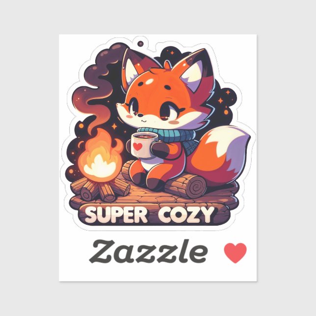 Sticker Un renard assis sur une rondelle avec une tasse de (Feuille)