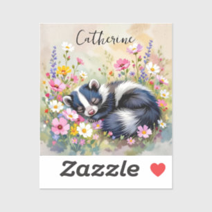 Sticker Un Skunk Adorable Faisant la Sieste dans des Fleur
