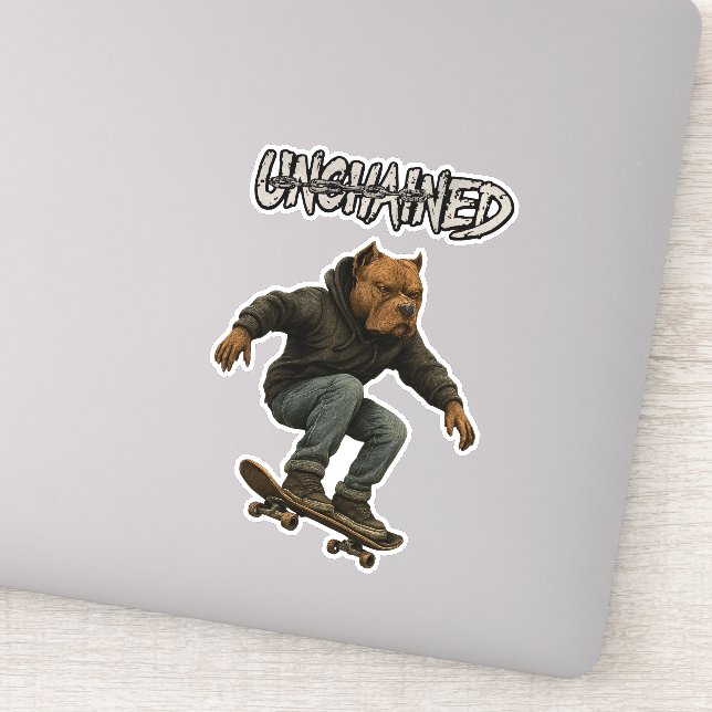 Sticker Unchained Skater Pitbull Graphic Art Skateboarding (Détail)