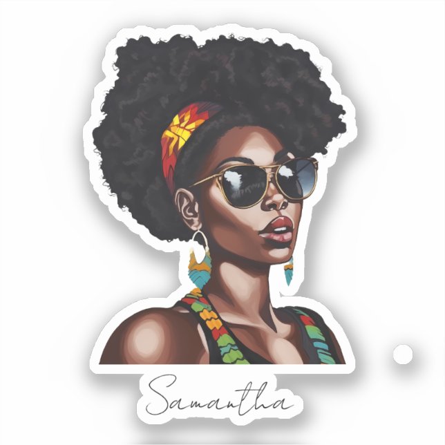 Sticker Une Africaine Américaine avec lunettes de soleil c (Recto)