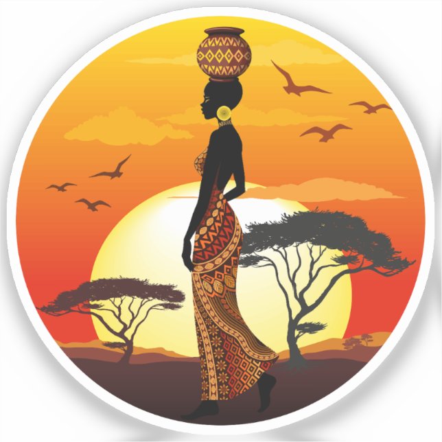 Sticker Une belle femme africaine Silhouette sur les solei (Recto)