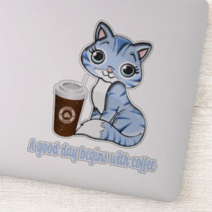 Sticker Une Bonne Journée Commence Avec Du Café   Cadeau a