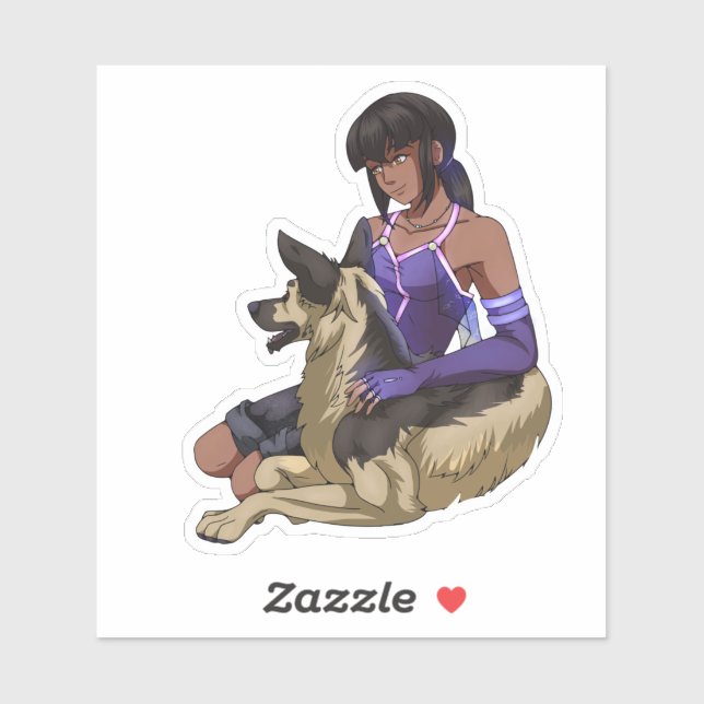 Sticker Une fille et son chien dans l'espace (Feuille)