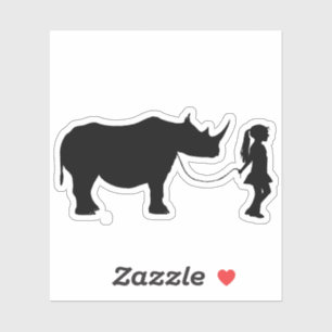 Sticker Une fille marchant son animal de compagnie Rhino F
