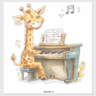 Sticker Une Jolie Giraffe Bébé Joue La Guitare