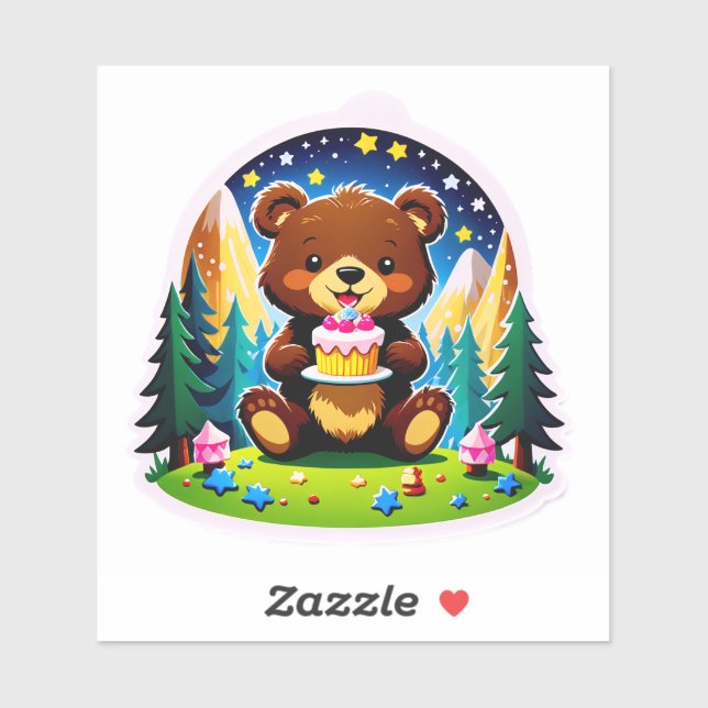 Sticker Une joyeuse campeuse – 1er anniversaire de ourson  (Feuille)