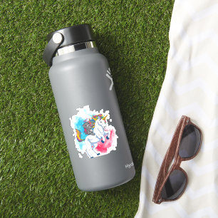 Sticker Une licorne blanche avec queue arc-en-ciel qui est