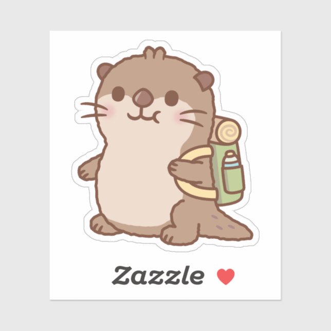 Sticker Une loutre mignonne part à la randonnée (Feuille)