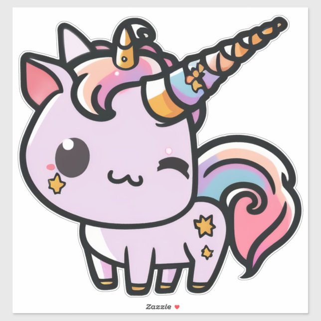 Sticker Une mignonne licorne kawaii (Feuille)