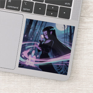 Sticker Une mignonne sorcière rechargeant des cristaux dan