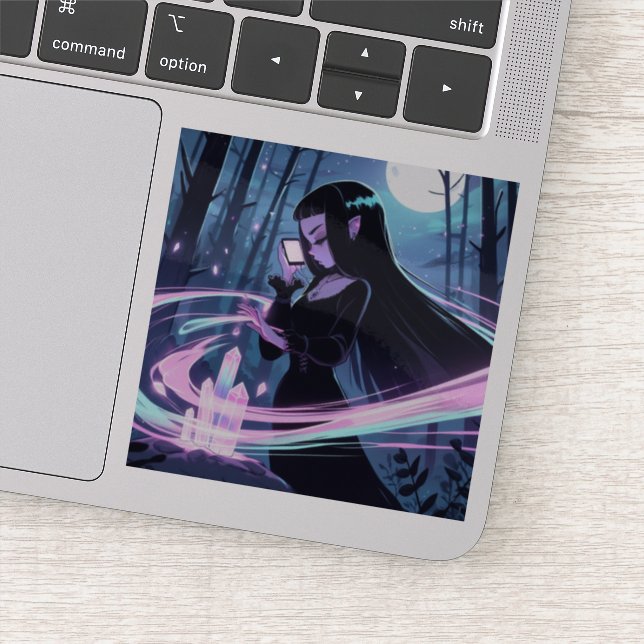 Sticker Une mignonne sorcière rechargeant des cristaux dan (Détail)