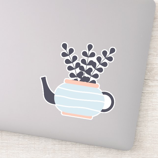 Sticker Une théière moderne simple au pastel plante (Détail)