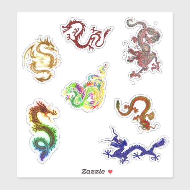 Sticker Une variété de sept dragons (Feuille)