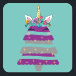 Sticker Unicorn Christmas Tree<br><div class="desc">Changez la couleur de l'arrière - plan pour en faire la vôtre !</div>