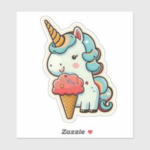 Sticker Unicorn cute with Ice Cream Pastel colors