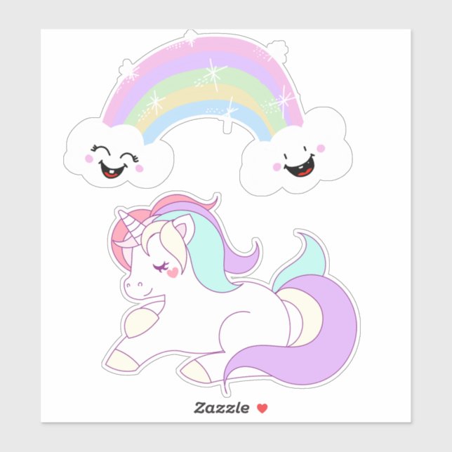 Sticker Unicorn et Rainbow (Feuille)