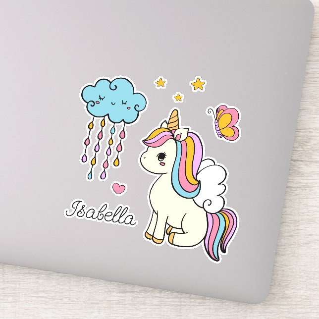 Sticker Unicorn mignon Whimsical Girl Nom personnalisé (Détail)