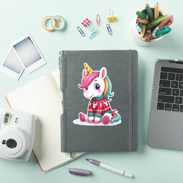 Sticker Unicorn with Christmas Sweater Unicorn Girls Chris (Couverture iPad)