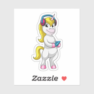 Sticker Unicorne à l'écoute de musique avec casque