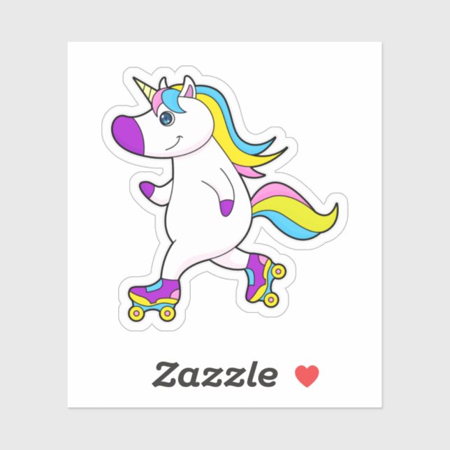 Sticker Unicorne au patinage en ligne avec patins à roulea (Feuille)