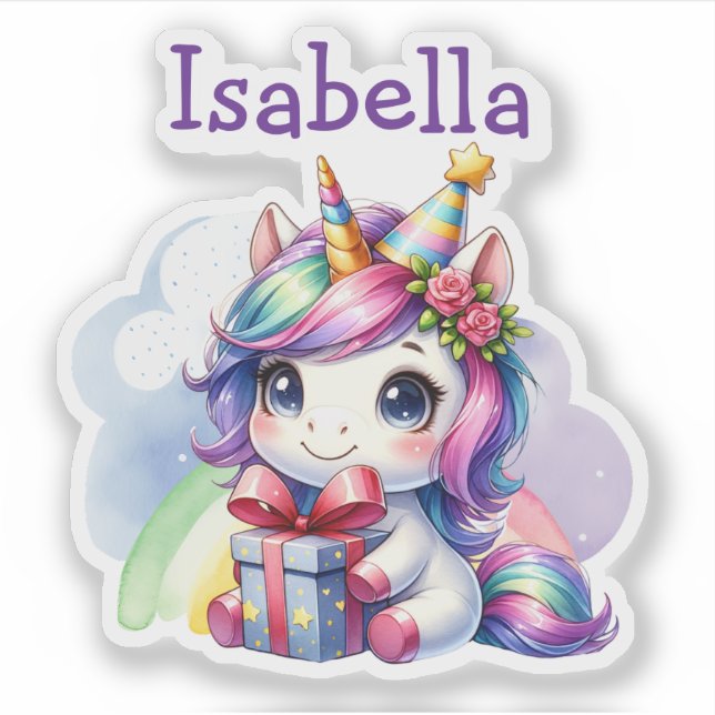 Sticker Unicorne d'anniversaire de la fille personnalisée (Devant)